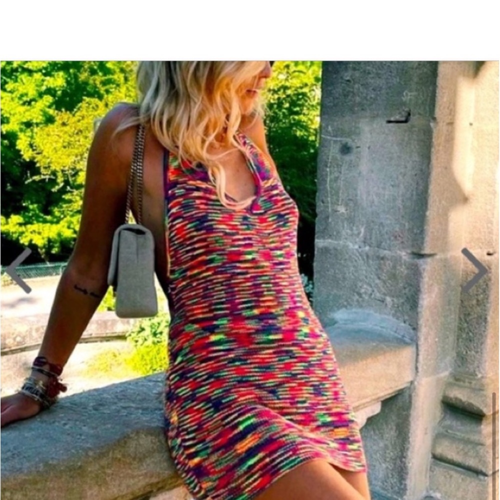 NWT Beginning Boutique bright boho colorful knit y2k low back halter mini dress